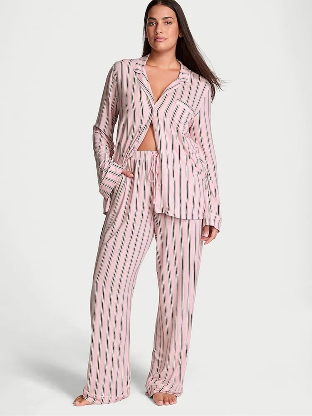 Victoria's Secret Pink Striped Button-Down Pajama Set